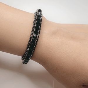 Henry Bendel Gunmetal rhinestone and chain bracelet